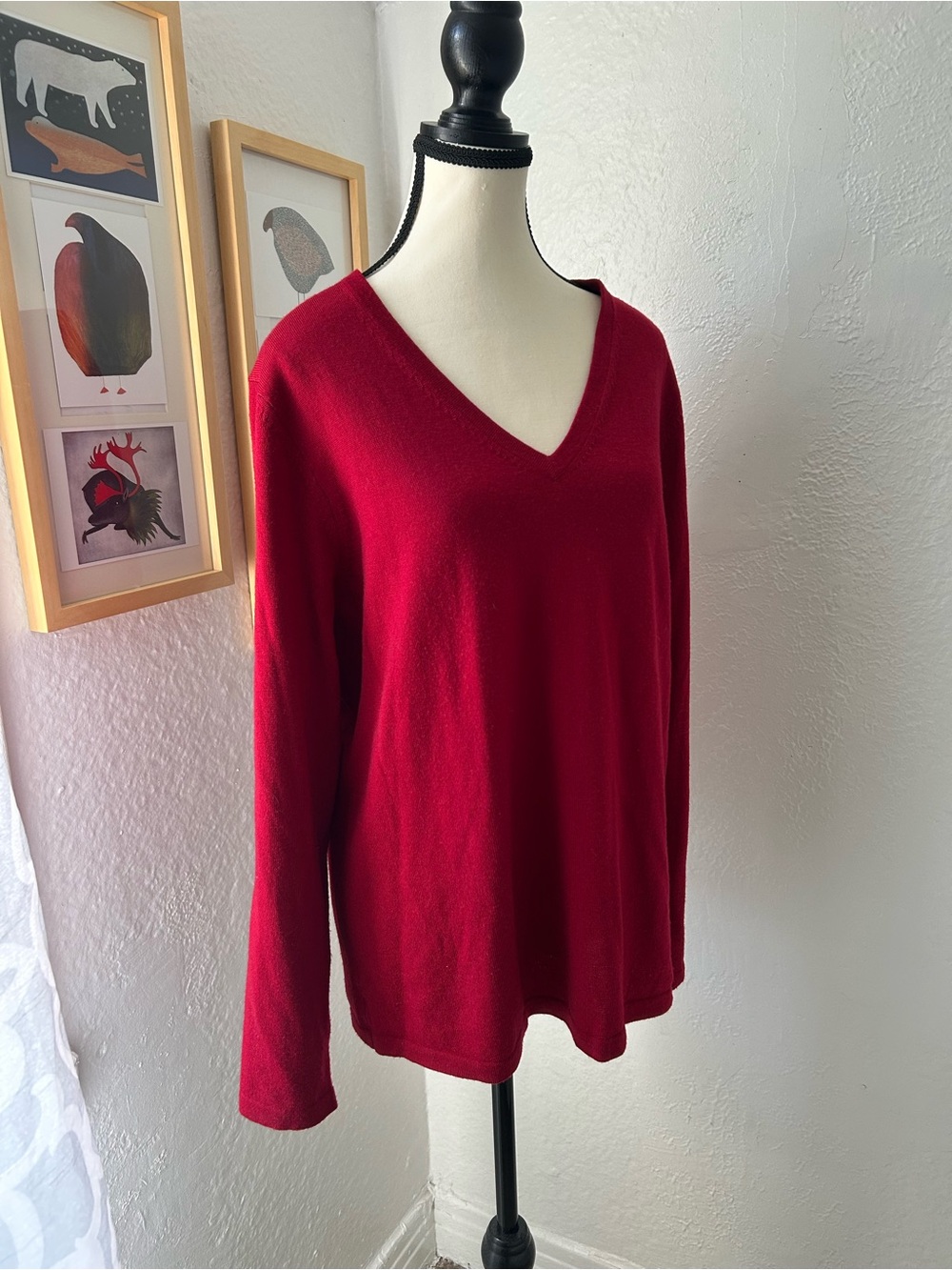 Lord & Taylor Women's Red V-Neck Merino Sweater